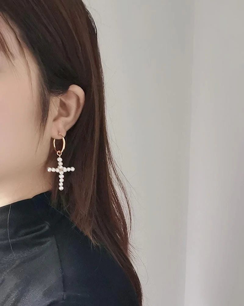 Pearl Cross Midi Hoops - Image 3