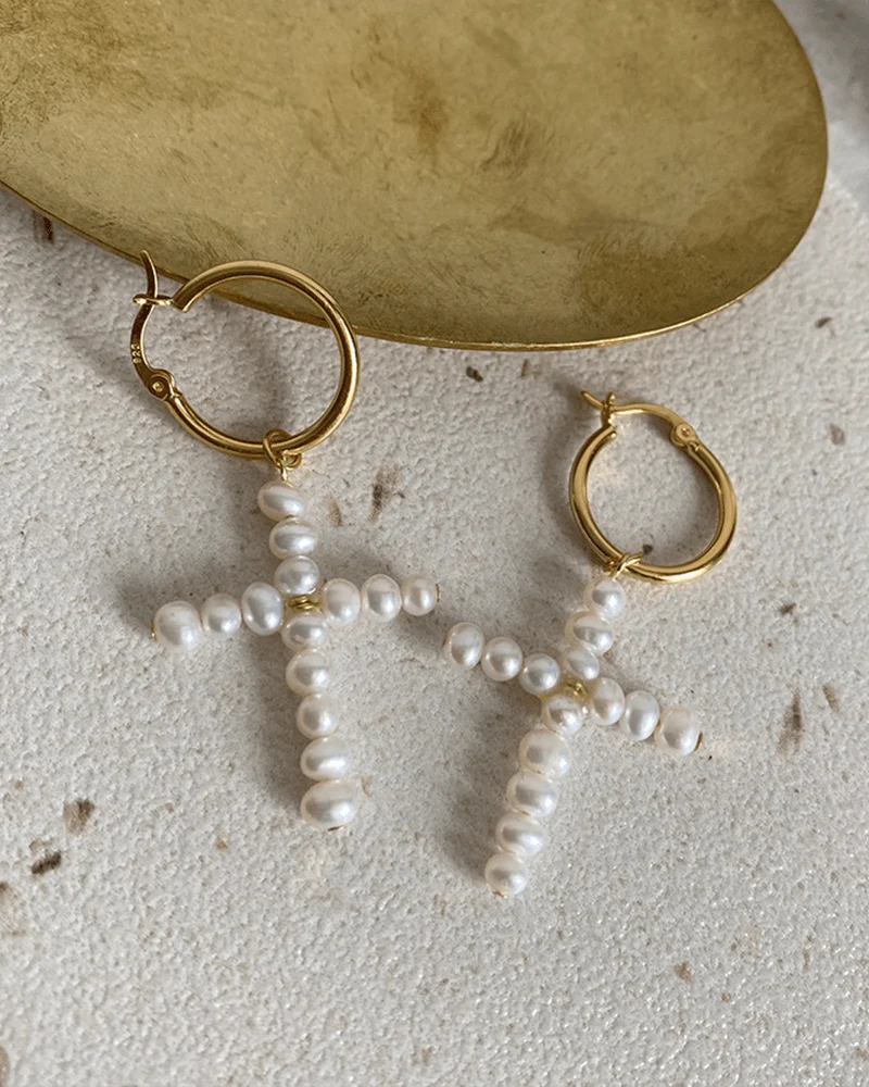 Pearl Cross Midi Hoops - Image 4